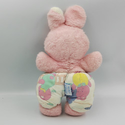 Ancienne peluche doudou lapin rose blanc motifs NOUNOURS