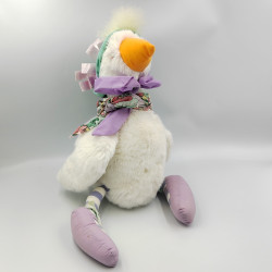 Peluche oie canard blanc bleu violet foulard fleurs pastèques