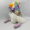 Peluche oie canard blanc bleu violet foulard fleurs pastèques 