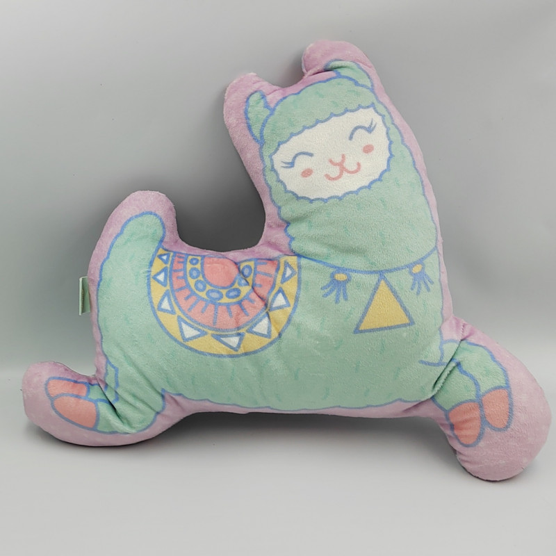 Doudou coussin lama mauve rose bleu jaune HAPPY LLAMAS