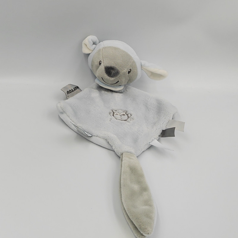 Doudou plat mouton bleu blanc gris hibou NATTOU