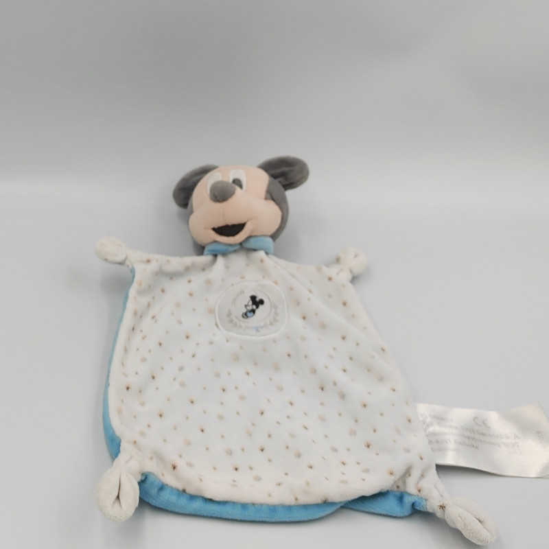 DOUDOU PLAT MICKEY BLEU BLANC ÉTOILES DISNEY