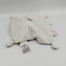 Doudou plat ours chat rose blanc coeur MOTS D'ENFANTS