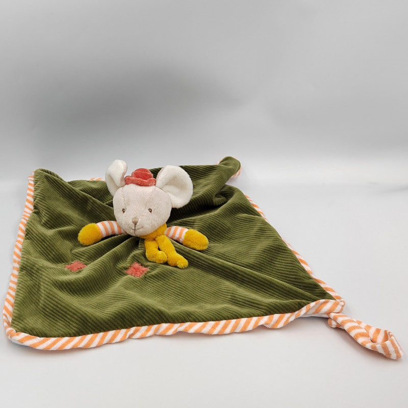 Doudou plat souris vert kaki orange blanc BUKOWSKI