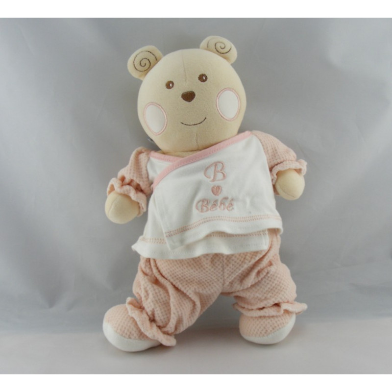 Doudou ours rose abeille brodée NOUNOURS 25 cm