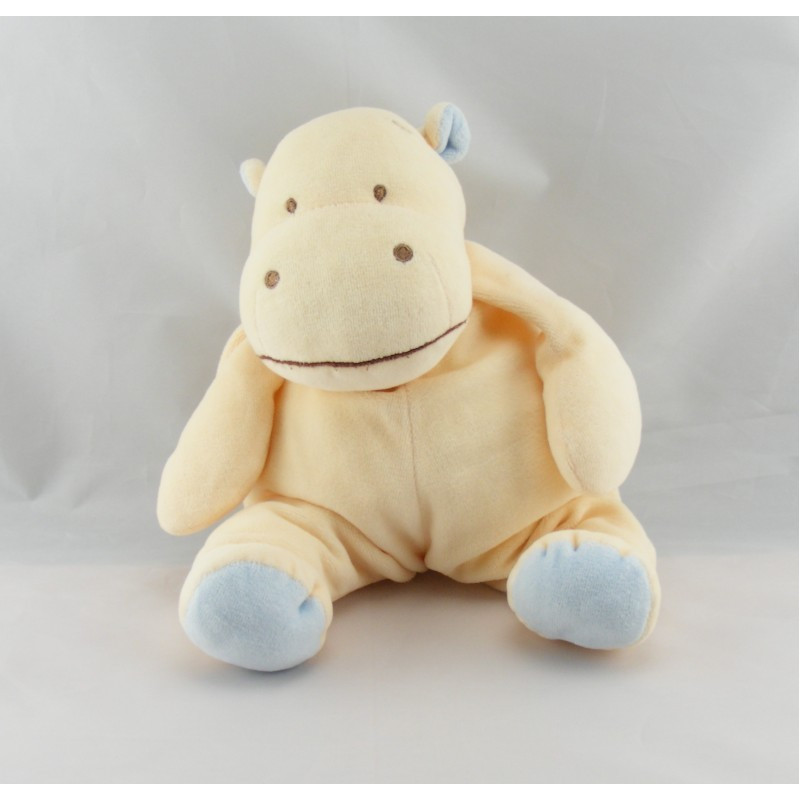 Doudou hippopotame beige écharpe bleu BENGY