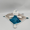 Doudou plat lapin blanc bleu gris MOTS D'ENFANTS