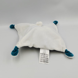 Doudou plat lapin blanc bleu gris MOTS D'ENFANTS