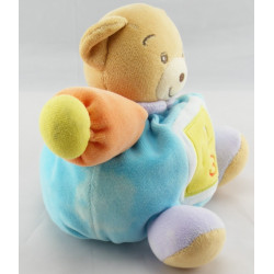 Doudou ours bleu vert orange col mauve 123 KALOO