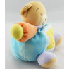 Doudou ours bleu vert orange col mauve 123 KALOO
