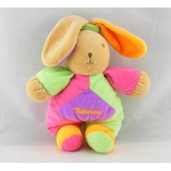 Doudou Lapin Takinou rayé rose avec chapeau