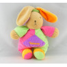 Doudou Lapin Takinou rayé rose avec chapeau