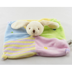 Doudou plat lapin rose bleu jaune formes CMP