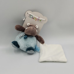 Doudou Hippopotame gris blanc bleu Bazile l'hippo mouchoir BABY NAT