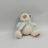 Doudou ours blanc coussin bleu rayé 