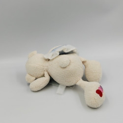 Doudou ours blanc coussin bleu rayé 