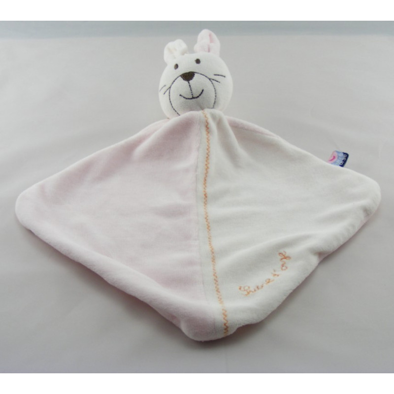 Doudou plat lapin blanc bleu SUCRE D'ORGE