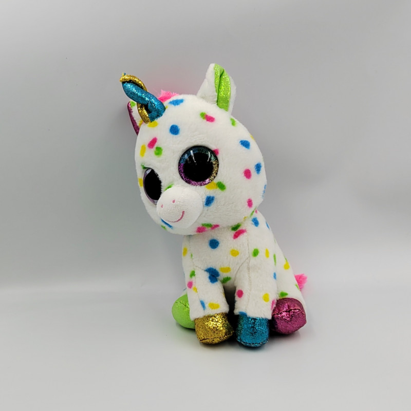 Peluche licorne blanc vert bleu rose pois Gros yeux brillant TY