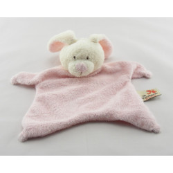 Doudou plat lapin rayé rose attache tétine NICOTOY