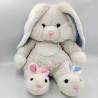 Ancienne peluche lapin blanc rose bleu vert fleurs chaussons pantoufles IMPEXIT