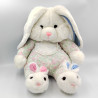 Ancienne peluche lapin blanc rose bleu vert fleurs chaussons pantoufles IMPEXIT