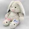Ancienne peluche lapin blanc rose bleu vert fleurs chaussons pantoufles IMPEXIT