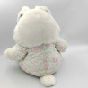 Ancienne peluche lapin blanc rose bleu vert fleurs chaussons pantoufles IMPEXIT