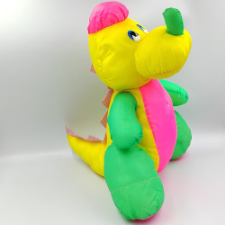 Ancienne peluche puffalump dinosaure jaune rose vert Fluo
