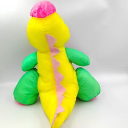 Ancienne peluche puffalump dinosaure jaune rose vert Fluo