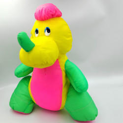 Ancienne peluche puffalump dinosaure jaune rose vert Fluo
