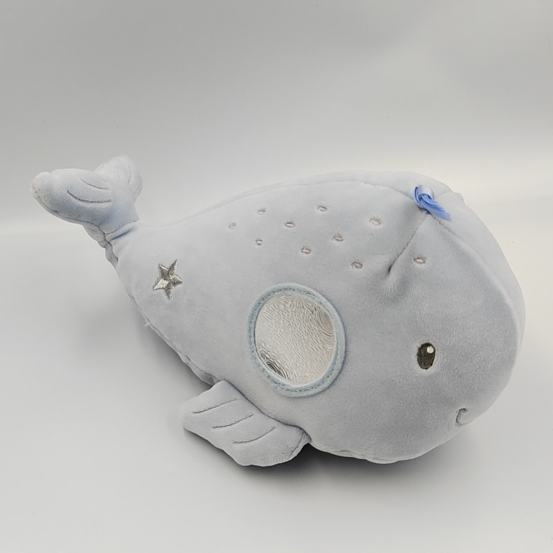 Doudou baleine bleu hochet miroir MOTS D'ENFANTS