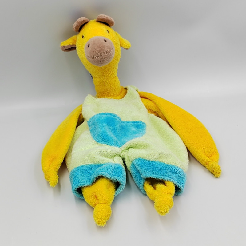 Doudou plat girafe jaune vert bleu NOUNOURS