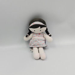 Doudou poupée rose blanche bleu noeuds SUCRE D'ORGE