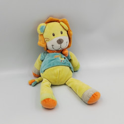 Doudou lion jaune tee shirt bleu oiseau NICOTOY