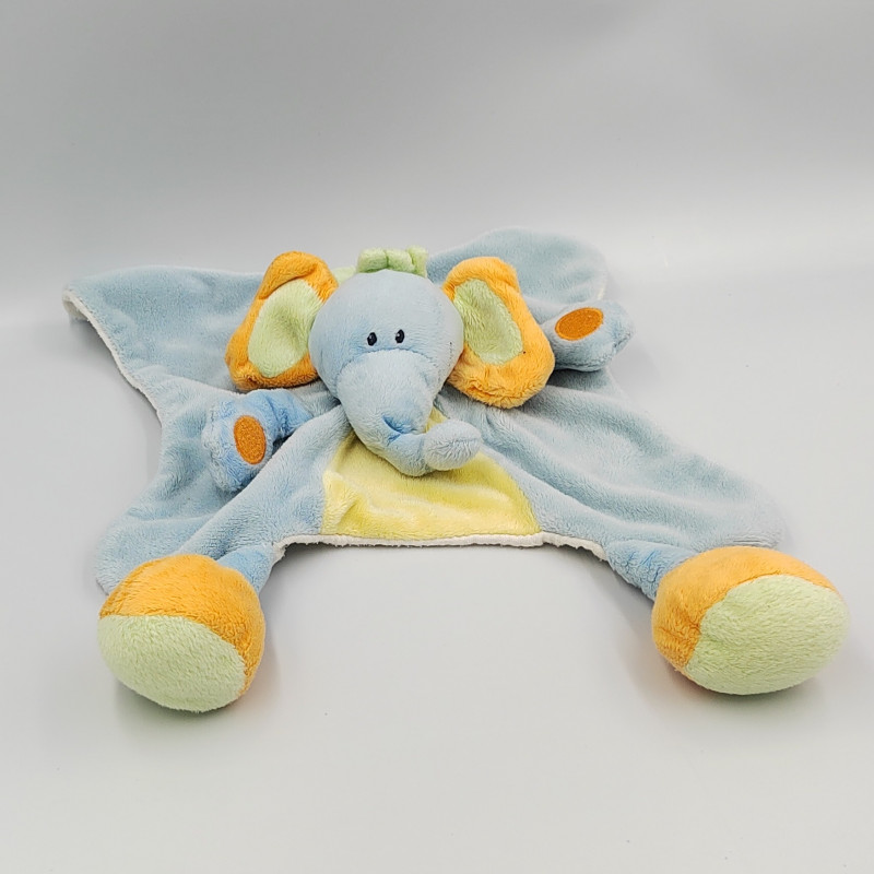 Doudou plat éléphant bleu orange jaune vert NATTOU