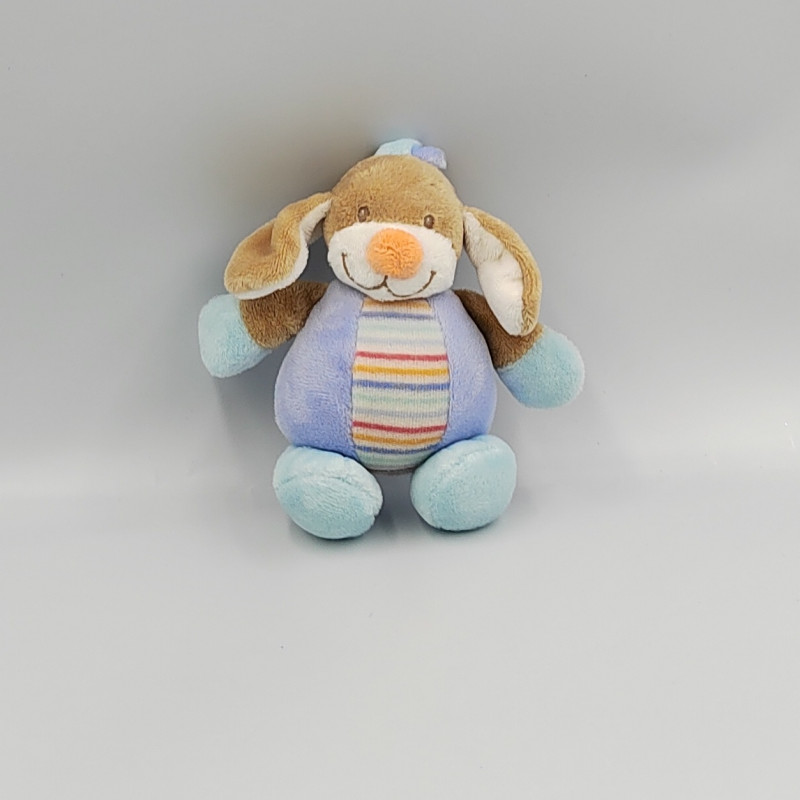 Mini doudou chien beige bleu rayé NATTOU