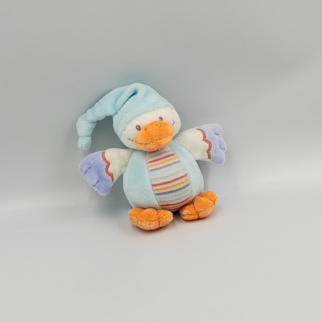 Mini doudou canard blanc bleu orange rayé NATTOU