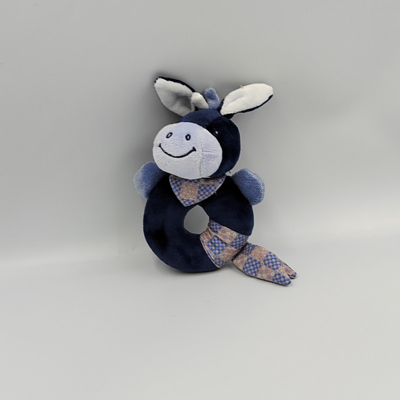 Doudou hochet ane bleu marine bleu Alex et Bibou NATTOU
