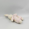 Doudou lapin blanc rose carreaux fleurs coeurs