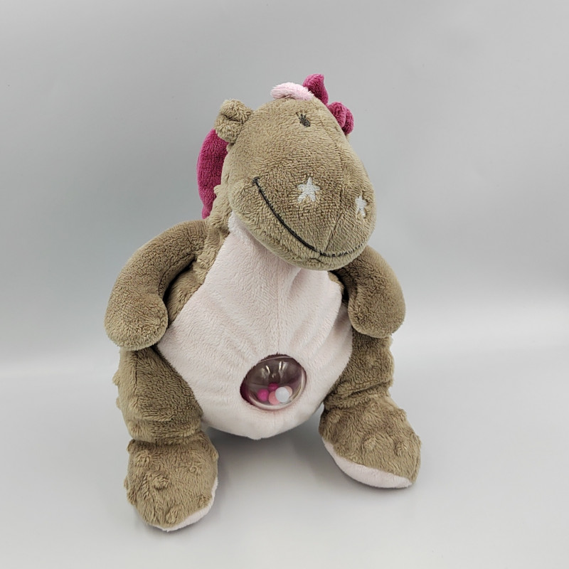 Doudou dragon gris rose Victoria et Lucie hochet NOUKIE'S