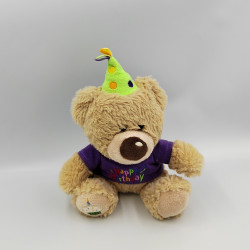 Peluche ours beige violet vert Anniversaire Happy Birthday