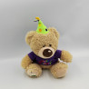 Peluche ours beige violet vert Anniversaire Happy Birthday