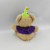Peluche ours beige violet vert Anniversaire Happy Birthday 