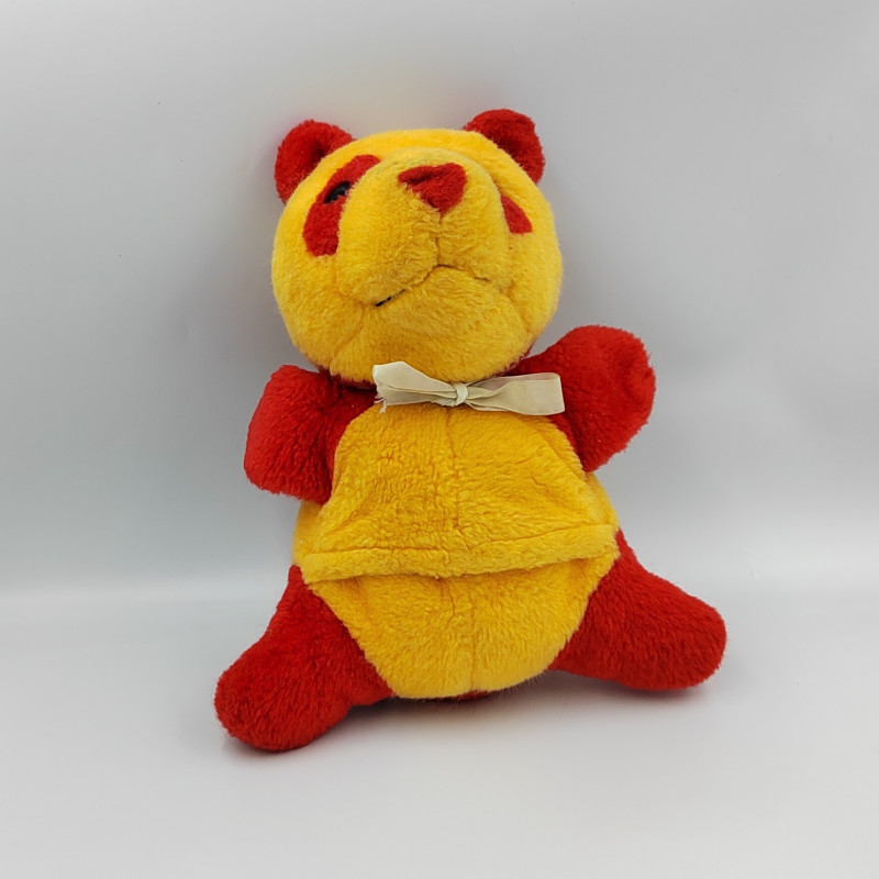 Ancien doudou peluche ours panda rouge orange NOUNOURS