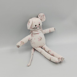DOUDOU SOURIS BLANCHE ROSE FLEURS PETIT BATEAU