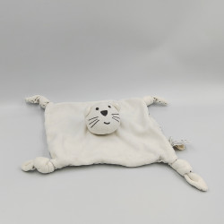 Doudou plat chat blanc gris étoiles BOUT'CHOU BOUTCHOU