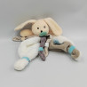 Doudou plat lapin Poupi Nature blanc gris bleu pois BABY NAT