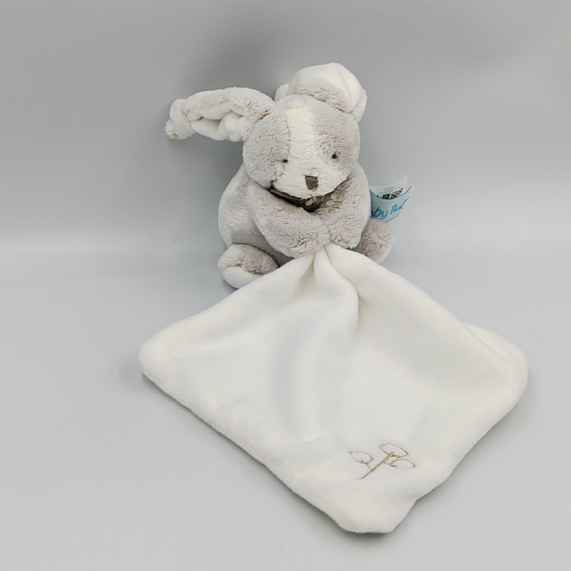 Doudou lapin beige blanc mouchoir Les Toudoux BABY NAT