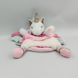 Doudou et compagnie marionnette licorne rose blanche doré Happy