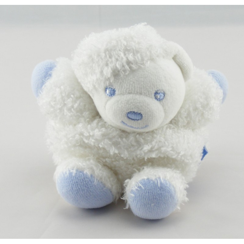 Doudou plat ours blanc bleu bouclettes KALOO